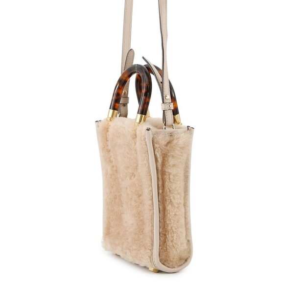 FENDI Sunshine shopper Mouton/Leather Pink 8BS051 - Picture 2 of 12